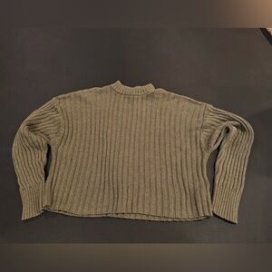 American Eagle Olive Ribbed Cropped Sweater Women’s Medium Mock Neck Knit Top
